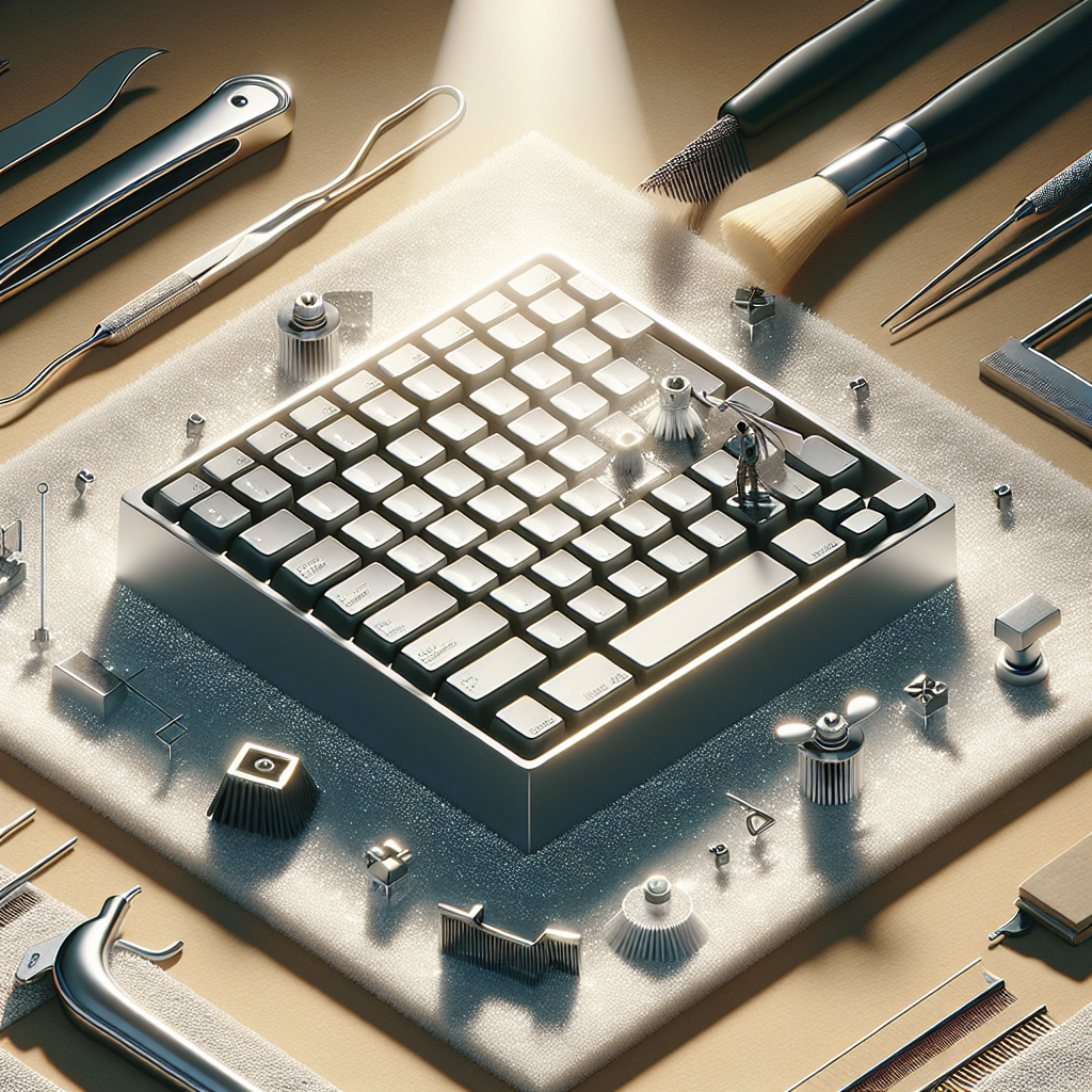 A pristine keyboard being meticulously cleaned using precision techniques, showcasing effective methods for maintaining cleanliness and hygiene.